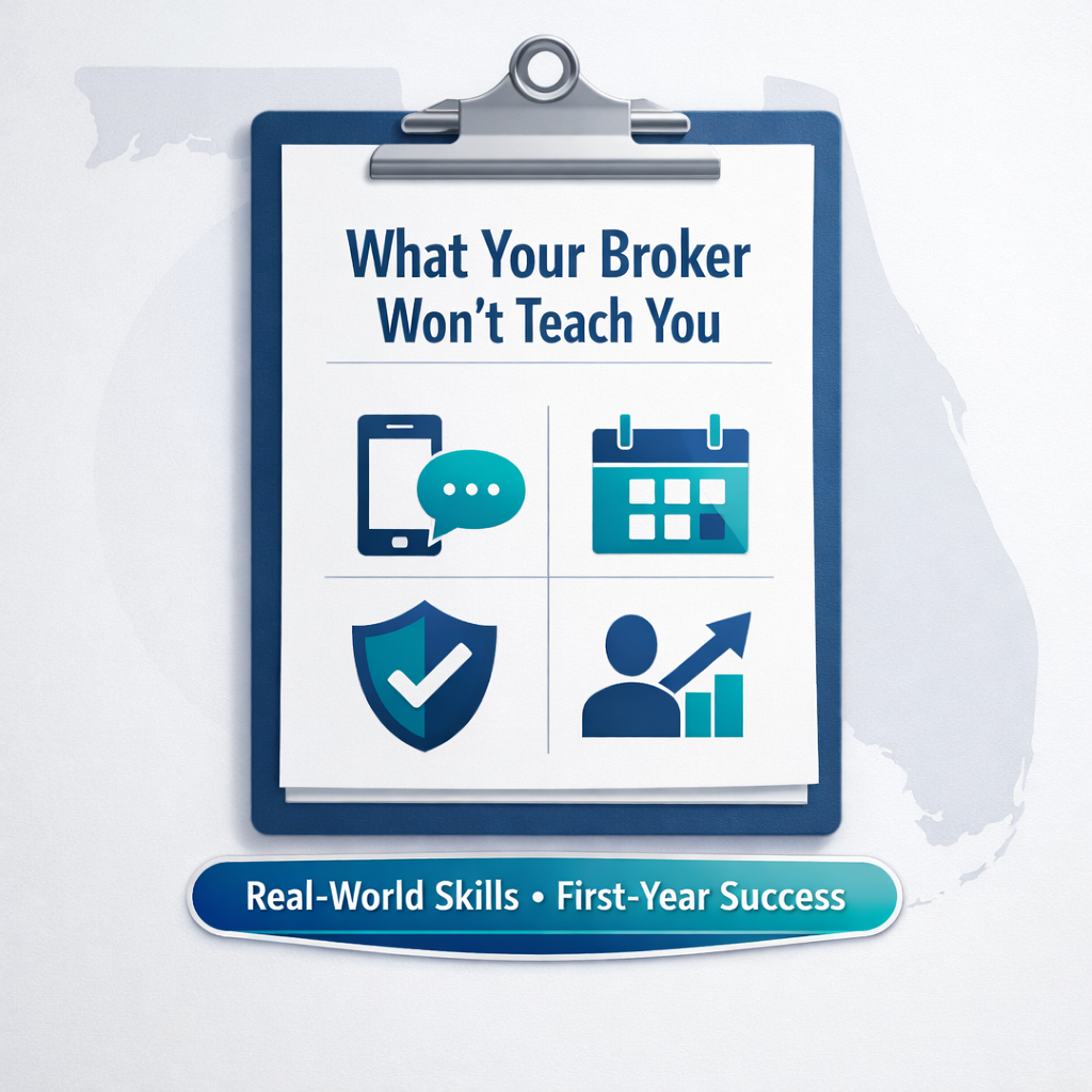 Florida Real Estate Broker, New Agent Tips, Real Estate Career Advice, Florida Real Estate Education, Lead Generation, Real Estate Success Habits, FREC, Brokerage Supervision